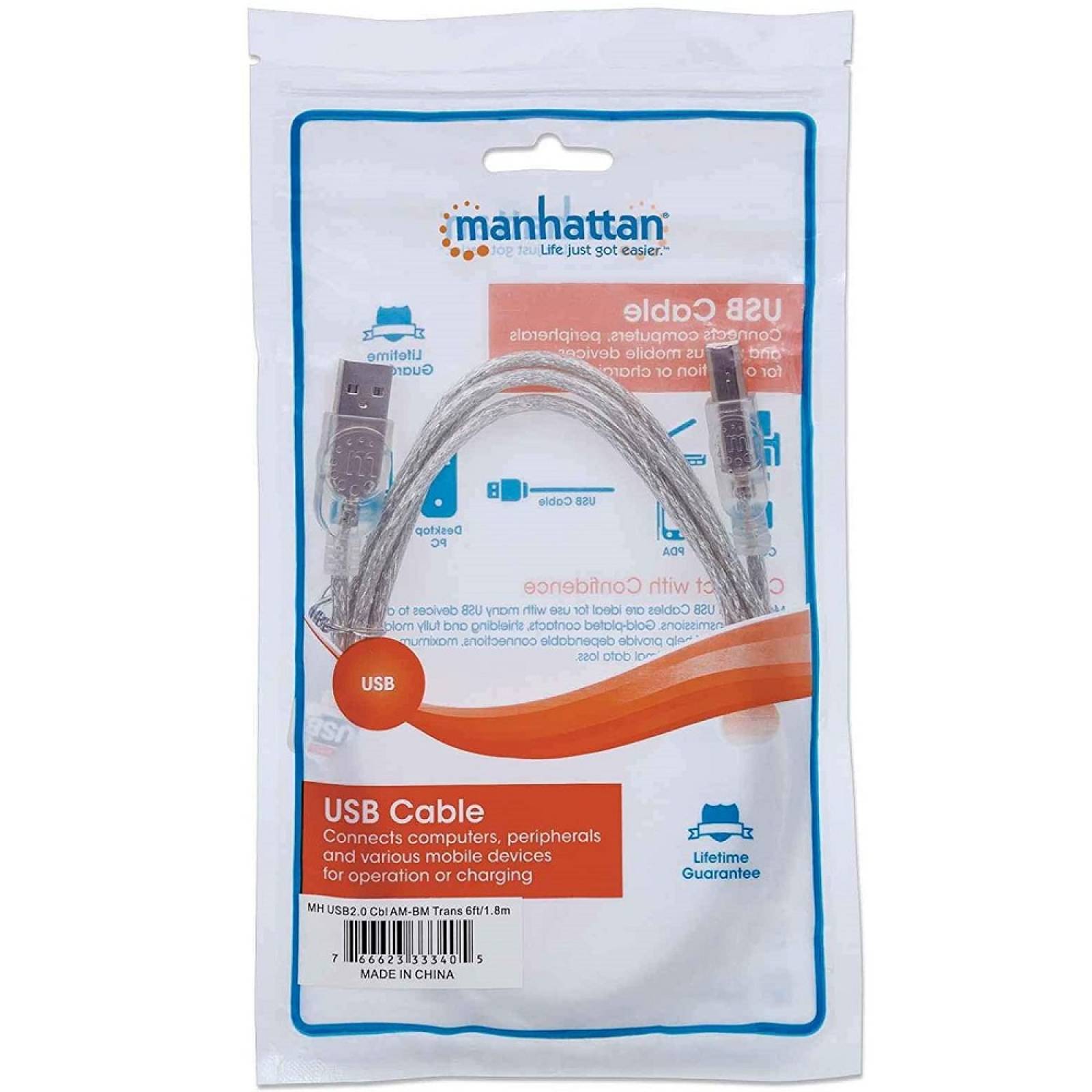 Cable USB tipo B MANHATTAN 1.8 m BOLSA